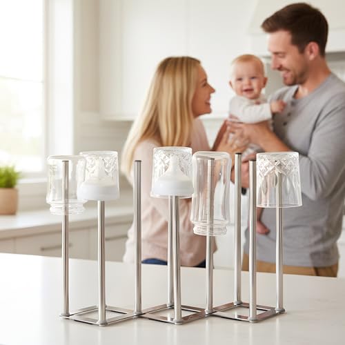 Water Bottle Drying Rack, Cup Drying Rack for Counter, Stainless Steel Tumbler Dryer Stand, Space-Saving Mug & Glass Drying Rack, Heavy-Duty Holder for Cups & Water Bottles (Silver – 10 Pegs) - color: Sliver – 10 Pegs