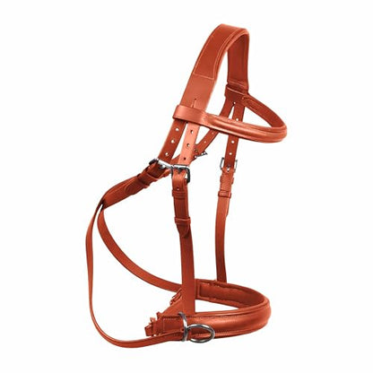 Hulara Genuine English Leather Crossover | Crossunder Bitless Horse Bridle Headstall with Reins - color: Tan, size: Full