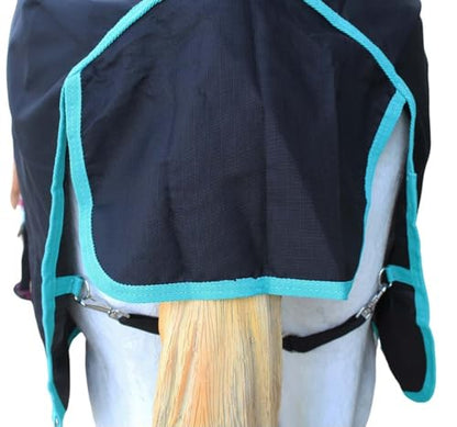Challenger 1200D Turnout Rain Horse Sheet Light Winter Blanket Gusset 356 - color: Black Turquoise Trim, size: 70 inches