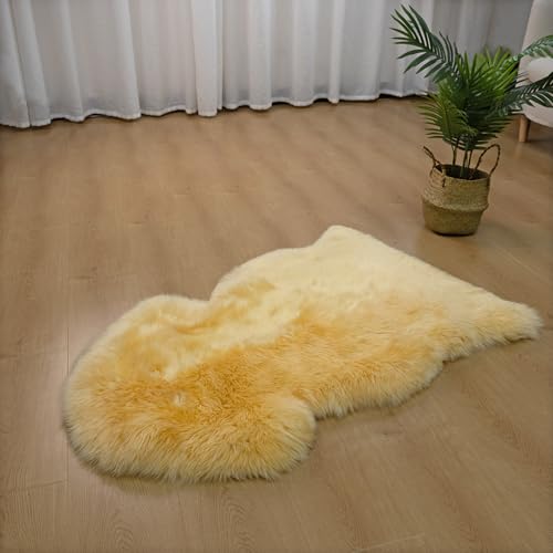 Luxury Beauty Genuine Sheepskin Rug Natural Wool Fluffy Rug|2*3 FT | Yellow Sheepskin Area Rug Warm In Winter,Cool In Summer For Living Room Bedroom Study Meeting Room Premium Fur Rug - color: Yellow, size: 2' x 3' (sheepskin)