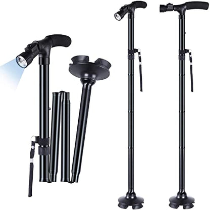 Ohuhu 2-Pack Walking Cane with LED Light, Folding Free Standing Cane - style: 2 packs