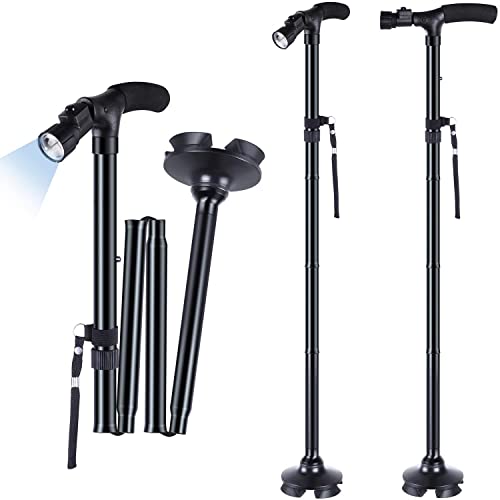 Ohuhu 2-Pack Walking Cane with LED Light, Folding Free Standing Cane - style: 2 packs