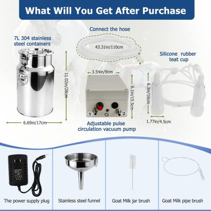 2026 Upgrade 7L Goat Milking Machine, Continuously Adjustable Suction Pulsation Vacuum Electric Milker, Portable Livstock Milking Machine with Stainless Bucket(US Plug)(7L Goat) - size: 7L Adjustable Sheep Milking Machine