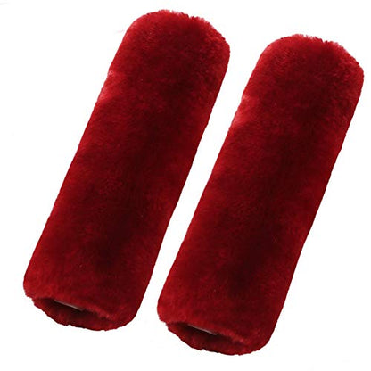 2 Pack Red Sheepskin Car Seat Belt Cover Pads | Soft Wool Seatbelt Cushions - color: Claret, size: Shearling Wool