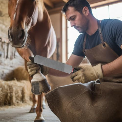Hoof Rasp with Wooden Handle, High-Carbon Steel Horseshoe File for Horse Hoof Trimming and Shaping, Double Sided Farrier Rasp with Coarse Rasp and Finish File Side, Equestrian Tool