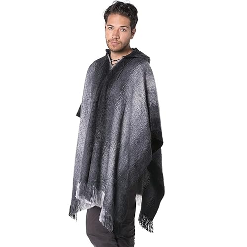 Gamboa Men's Alpaca Wool Poncho - color: Black and Grey