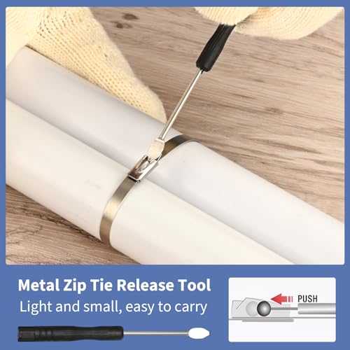 Metal Zip Ties Tool, Stainless Steel Zip Tie Gun with Built-in Cutter, Adjustable Fastening Cutting Zip Tie Tool with 100pcs 11.8in Self-Locking Stainless Steel Zip Ties, Zip Tie Organizer and Gloves