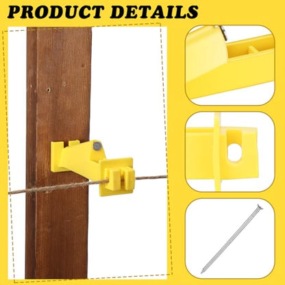 Tandefio 25 Pcs Electric Fence Insulator 5 Inch, Yellow | Slant Nail-on Electric Fence Insulators for Wood Post, Heavy- Duty Animal Fencing Wire, Flat Hotwire Fencing - color: Yellow