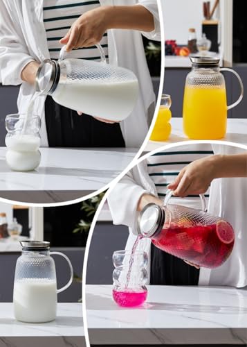 Purefold Pineapple Series 78 Oz Borosilicate Glass Pitcher with Lid (Clear) | Fruit tea, iced tea, coffee, juice jug. Leakproof Stainless Steel lid, dishwasher safe. BPA free borosilicate glass. - size: 78 Ounces