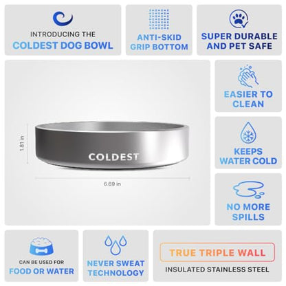 Coldest Dog Bowl - Anti Rust Metal, Non Slip, 3 Layers Insulated Stainless Steel Dog Bowls - Spill Proof & Heavy Duty - Water Bowl for Dogs, Cats, Dish Washer Safe (21 oz, Polished Stainless Steel) - color: Polished Stainless Steel, size: 21 oz