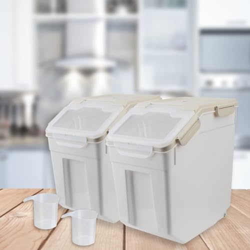 Saim 2 Pack 50lb Flour & Rice Storage Container Bin, Rice Dispenser (Grey) - color: 2Pack 50lb Grey