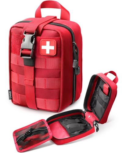 LIVANS 1000D First Aid Bag Empty, Medical Ifak Pouch for Emergency & EMT - color: Red-small Size(5.7"lx 3.4"w X 7.9"h)
