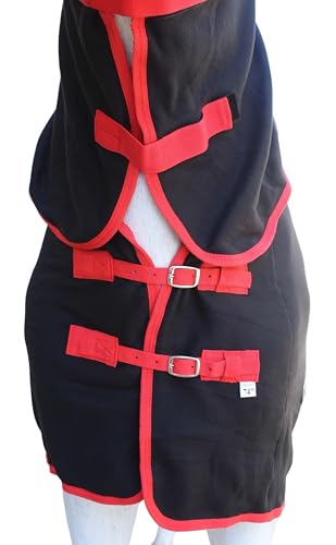 82" Horse Sheet Polar Soft Fleece Cooler Exercise Blanket Liner Contoured 4385N - color: Black / Red-White Trim, size: 82 inches