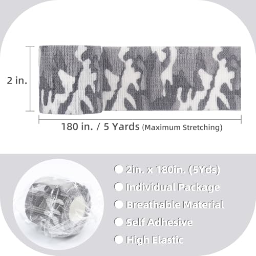 IndigoCase 6 Pack Self Adhesive Bandage Wrap 2 Inch x 5 yd Elastic Tape - color: Camo-monochrome, size: 2 Inch - 6 Pack