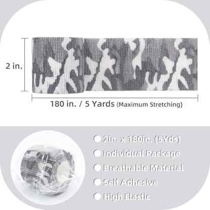 IndigoCase 6 Pack Self Adhesive Bandage Wrap 2 Inch x 5 yd Elastic Tape - color: Camo-monochrome, size: 2 Inch - 6 Pack