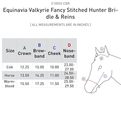 Equinavia Valkyrie Fancy Stitched Padded Cavesson Hunter Bridle with Reins - size: Warmblood