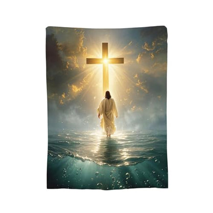 Jesus Christian Throw Blanket Jesus Walking on Water Fleece Blanket Christ Cross Religious Soft Cozy Fuzzy Plush Warm Stuff Bedding Blankets Gifts for Boys Girls Kids Adult Men Women 40"X50" - color: Jesus, size: 40"x50"