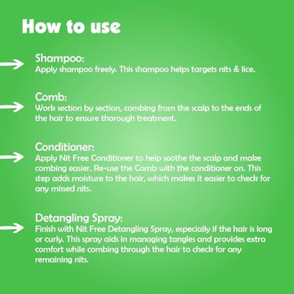Nit Free Lice Care Kit, Comb, Shampoo, Conditioner, Detangling Spray Set