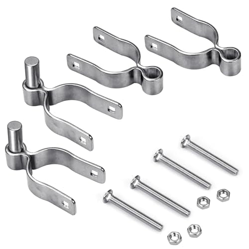 Insaga 2 Pack 1-3/8" Heavy Duty Chain Link Fence Gate Hinges, 304 Stainless Steel T-Post & Pipe Gate Hinge Kit with Frame and Post Brackets, Bolts & Nuts Included for Farm, Cattle, and Chain Link Gate - color: Lightweight, size: 1-3/8''-2Pack
