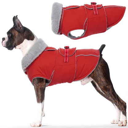 Lelepet Dog Coat Waterproof Dog Jacket Fleece Vest with Adjustable Buckle - color: Red, size: M