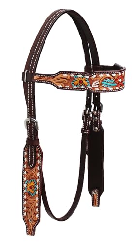CHALLENGER Horse Western Leather Tooled Headstall Bridle Breast Collar Tack Set 78HRBrowbandSet - color: Brown