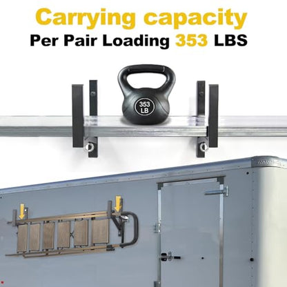 2 Rack Heavy Duty Side Mount Trailer Ladder Rack with Rubber Pads Bungee Cords 353 LBS Capacity Adjustable Steel Ladder Rack for Enclosed and Open Trailers - size: 2