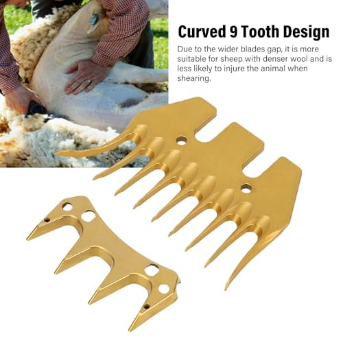2 Pcs 3.23x2.56in Gold Sheep Shears Replacement Blades, 9 Curved Tooth Clipper Blades for Sheep Goats Dense Wool Shearing