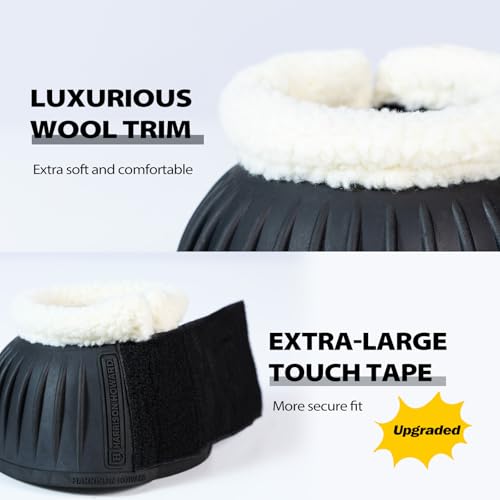Harrison Howard Rubber Pull-on Bell Boots with Fleece Lining and Extra-Large Leather Touch-Close Tape - color: Black