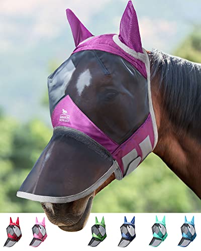 Harrison Howard CareMaster Pro Luminous Horse Fly Mask Large Eye Space Long Nose with Ears UV Protection for Horse Dark Magenta XL Extra Full - color: Dark Magenta, size: X-Large (Warmblood)