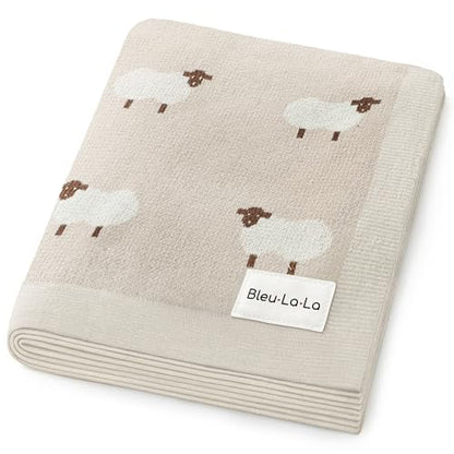 Baby Swaddle Blanket - 100% Luxury Cotton Knit Soft Cozy Lightweight Unisex Receiving Stroller Quilt Blanket for Shower Gift Registry for Newborns Infants Toddlers (Sheep - Khaki) - color: 01 - Sheep - Khaki