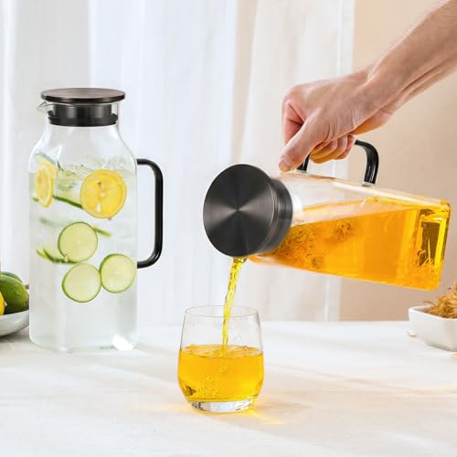 2 Pack 2 Liters/68 oz Square Glass Pitcher with Lid and Handle for Fridge, Iced Tea and Coffee Carafe Beverage Serveware, Heat Resistant Borosilicate Water Black Jug for Hot/Cold Drinks and Milk - size: 68 oz Black