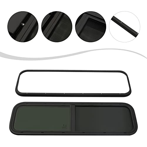 42" W x 12" H RV Window Horizontal RV Windows Privacy RV Replacement Window Stable Sliding Windows Black Universal Rectangular RV Windows With Trim Ring for Teardrop Cargo Horse Trailer Marine Camper - color: 42" W x 12" H