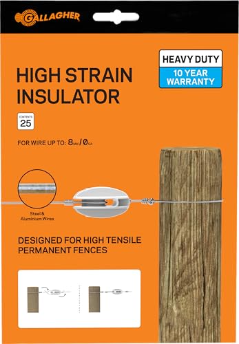 Gallagher High Strain Insulator, 25-Pack | Heavy-Duty Electric Fence End & Corner Insulators | for High-Tensile Wire | Galvanized Steel & UV-Stabilized Polymer | Permanent Fencing Hardware