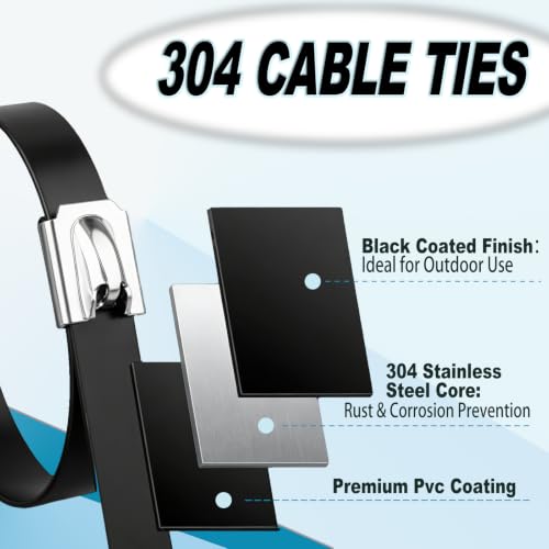 100PCS Cable Ties, 0.31X11.8 Inch Heavy Duty Black Metal Zip Ties - color: Black, size: 100PCS 3.1x15.75 Inch