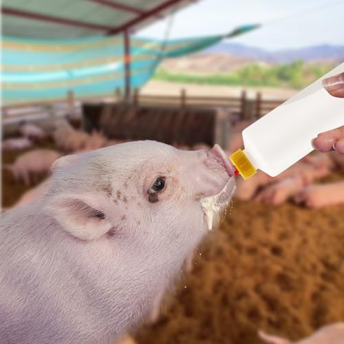 Goat Nipple and Bottles Set, 20 Pieces Cow Calf Milk Drink Nipple and 2 Pieces 400 ml Lamb Feeding Bottle Kit for Sheep Goat Pup Dog Farm Supplies