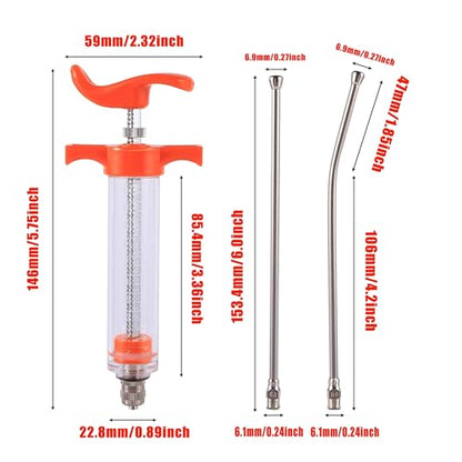 20ML Goat Drench Gun Goat Syringe, Adjustable Dosage Drench Syringe with 2 Nozzles, Drench Gun for Sheep Cat Cattle Dog Pig Horse