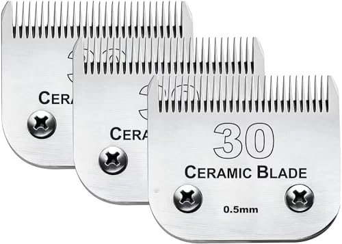 3PCS 30 Blades Dog Grooming Blades Compatible with Andis/Wahl Dog Clipper | Cut Length 1/50"(0.5mm),Dog Clipper Blade compatible with Oster A5/Wahl KM Series ,Ceramic Blade & Stainless Steel Blade - color: 3pack #30