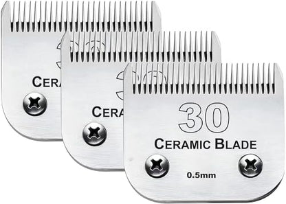 3PCS 30 Blades Dog Grooming Blades Compatible with Andis/Wahl Dog Clipper | Cut Length 1/50"(0.5mm),Dog Clipper Blade compatible with Oster A5/Wahl KM Series ,Ceramic Blade & Stainless Steel Blade - color: 3pack #30