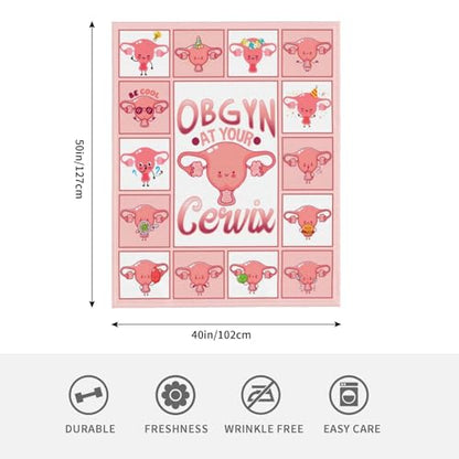 Cervix Uterus Blanket OBGYN at Your Cervix Throw Blanket All Season Ultra Soft Cozy Fleece Hysterectomy Gifts Fuzzy Plush Bedding Blankets Hysterectomy Recovery Gifts for Girls Women 50"x40" - color: Cervix Uterus, size: 50"x40"