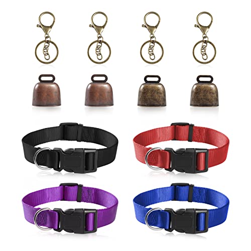 Goat Bells and Collars Set 4 Pcs Cow Horse Sheep Grazing Copper Bells and Lobster Claw Clasps Goat Collars for Cow Horse Sheep Small Pets Anti-Theft Accessories