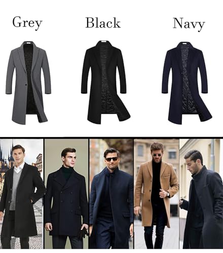 APTRO Men's Full Length Trench Coat Long Wool Overcoat Winter Windbreaker - color: Solid Navy, size: X-Small