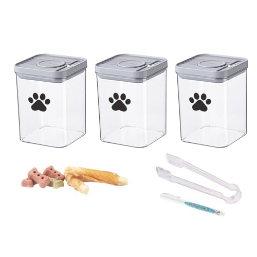 3pack Airtight Dog Treat Jars|48oz POP Dog Cat Food Container|Plastic Dog Cat Treat Container for Kitchen Counter|Puppy Food Bin|Dog Cookie Jar-Keep Food Fresh Crispy-BPA free