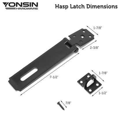 7-1/2" Door Padlock Safety Hasp Latch Heavy Duty, Door Hasp Clasp Lock Gate Shed Hasp Latch Lock for Door Window Fence Gate Barn, 304 Stainless Steel, Thickness 1/8”, Black, 1 Pack - size: 7-1/2 Inch