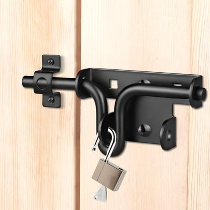 Slide Bolt Gate Latch, Heavy Duty Slide Latches | Thickened Steel, Black Powder Coated; Padlock Hole for Extra Security; for Wood Fence, Barn, Shed, Garden Gates - size: 1 Pack