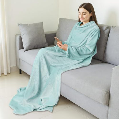 Catalonia Wearable Blanket with Sleeves for Women & Men, Fleece Wrap Throw - color: Aqua