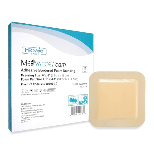 Medvance Waterproof Adhesive Bordered Foam Dressing, 6"x6", Box of 10 | Individually Wrapped - Highly Absorbent Bandages - Semi-Permeable Foam Wound Dressing Pads - size: 6"x6" 10 Pack