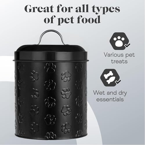 Amici Home Pet Puppy Paws Black Metal Canister - Large, 140 Oz - color: Black, size: 140 fl oz