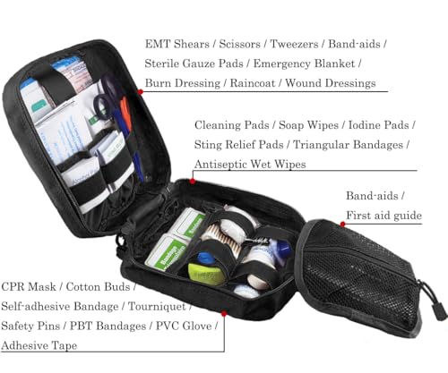 First Aid Kit Med Medical - Kit Rip-Off 180 pcs Water-Resistant Emergency Kit for Camping Hiking Home Outdoor Truck Vehicle Car Fishing Travel Biking - color: Black