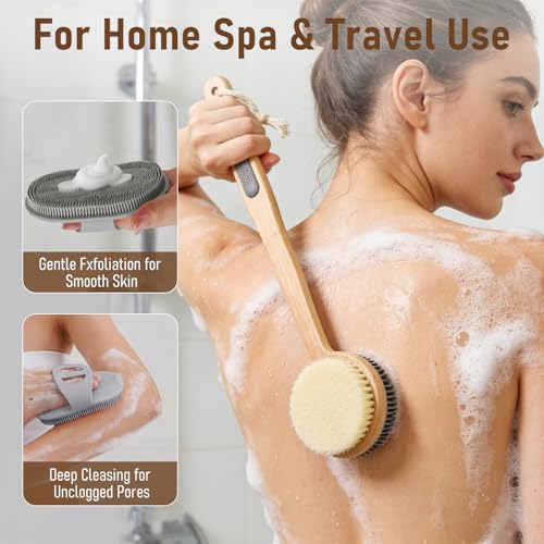 Back Scrubber for Shower & Body Scrubber 2 Pack - Silicone & Nylon Bristles - color: Grey
