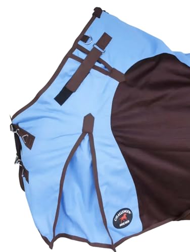1200D Horse Turnout Blanket Waterproof, Breathable, Heavy-Weight Winter Blanket with 300g Fill, Ripstop Outer Shell - color: Sky Blue/Brown, size: 78 inches